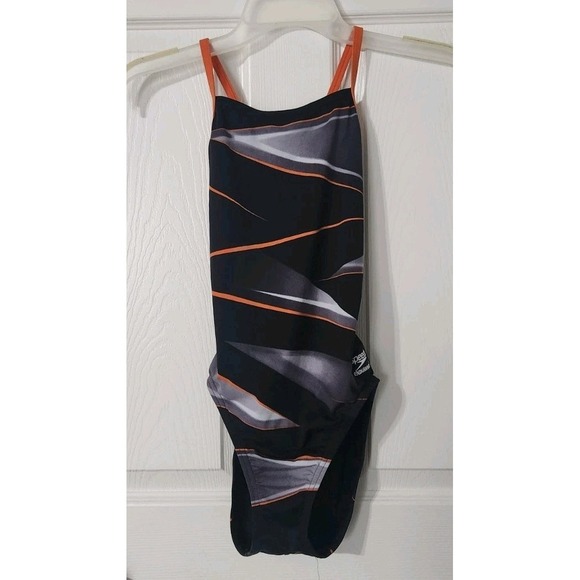 Speedo Endurance Swimsuit Racing Cut Women's Black Orange, Small - Picture 1 of 3